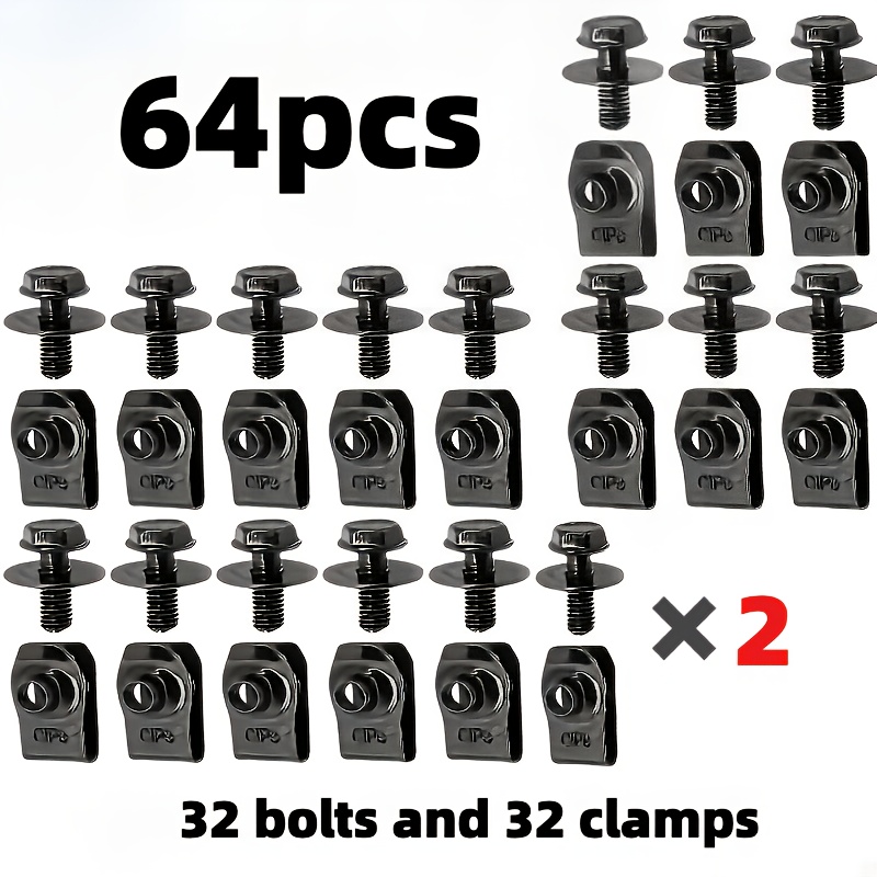 Heavy Duty Car Motorcycle Metal Bolts U-shaped Washers Clips Assortment Set, Automotive Rivets Fasteners For Radiator Guard Bumper Fender Anti-collision Fixing Additions