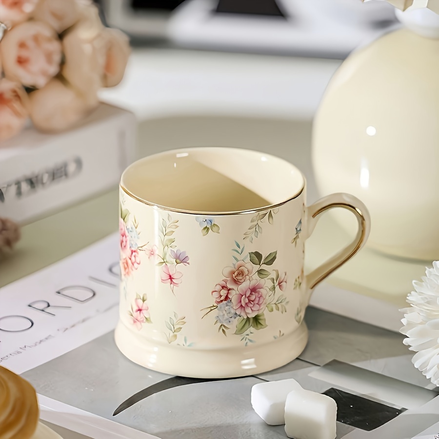 Image of A European- Luxury Floral Mug, A High-quality Vintage Coffee Cup For Home Use, An Instagram-style Gilded Ceramic Cup For Afternoon Tea, A Cup, An Office Water Cup, And A Cup Or Iced Water Cup