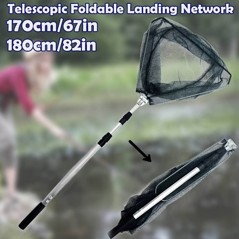 

1pc 1.7m/2.1m-67in/82.6in Telescopic Landing Fishing Net, Foldable Landing Fishing Net, Retractable Fishing Net, Aluminum Alloy Triangular Dense Mesh Landing Net