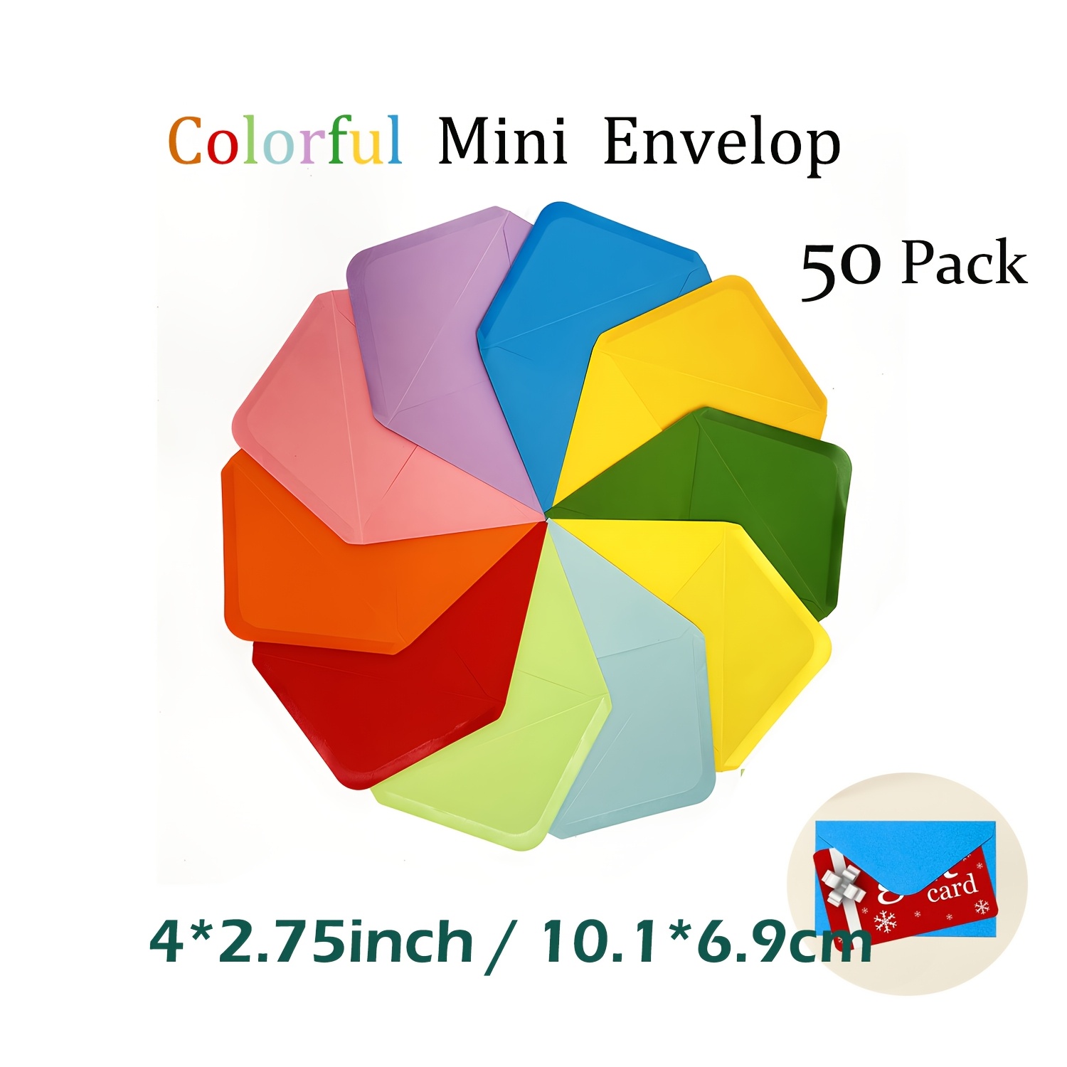 E-shop 50er Pack Mini-Umschläge 4X2,7 Zoll / 10 gemischte Farben, selbstklebend, für Geschenkkarten, Hochzeiten, Babypartys, Visitenkarten-Umschläge,