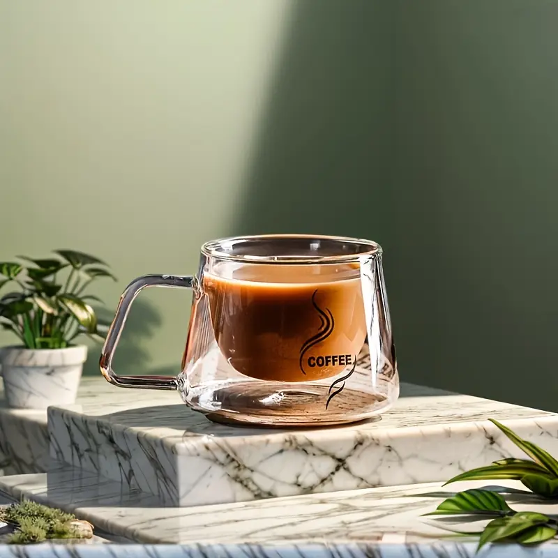 1pc heat resistant double wall glass coffee mug with handle insulated transparent cup for hot and cold beverages ideal for coffee tea milk juice and kitchen drinkware details 5