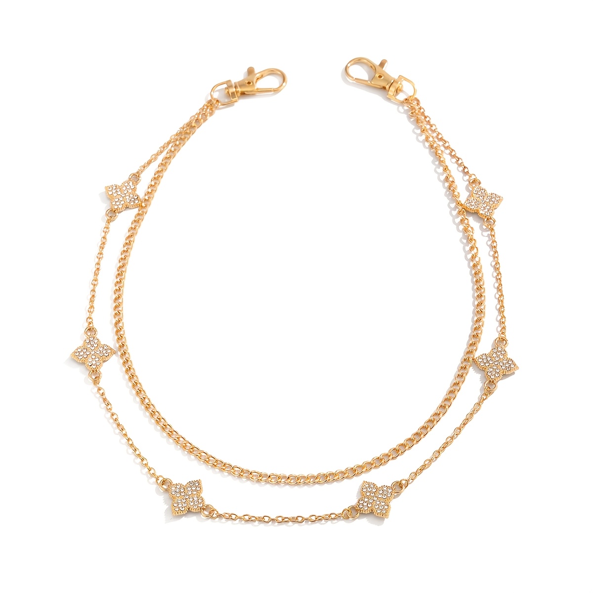 TEMU 1pc Light Luxury Clover Chain-link Double-layer Pants Chain, -style Cuban Chain, Versatile Waist Chain And Bag Chain Accessory, Suitable For