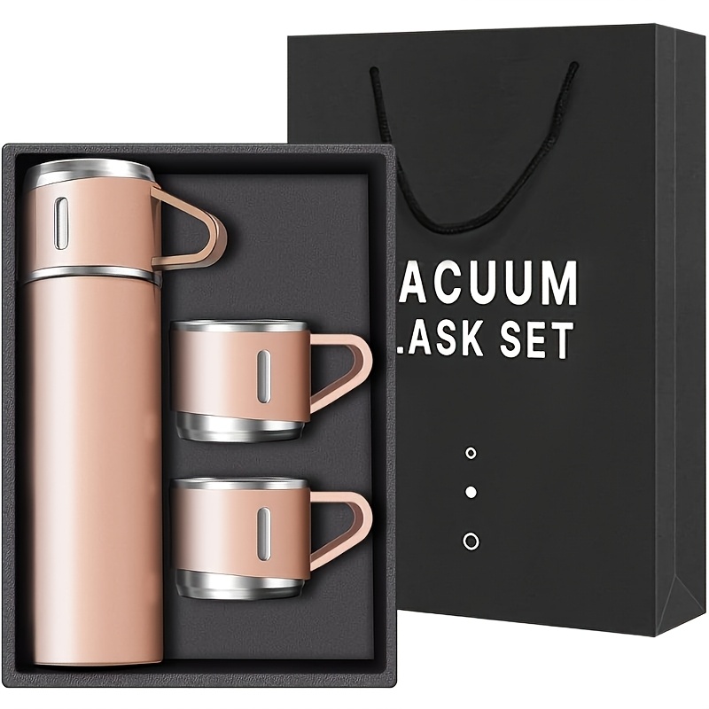 TEMU 16.91 Oz/ 17 Oz Stainless Steel Insulated Bottle With 3 Cups - Ideal Beverage Vacuum Cup, Perfect Gift For Halloween, Christmas & Easter -