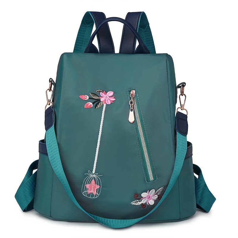 TEMU Mochila de moda bordada, gran capacidad, antirrobo, unisex, versátil, casual, , bolsa escolar para trayectos diarios, tirador de cremallera