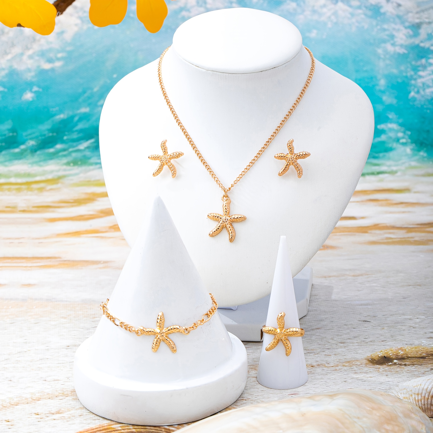 TEMU Ensemble de bijoux printemps style île étoile de mer, collier et boucles d'oreilles , luxe léger, ensemble complet, accessoires essentiels pour