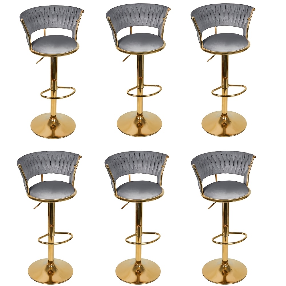 Image of Set Of 6 Woven For Bar Stools, Backrest For Bar Stools, Lounge Chairs, Height-adjustable, Suitable For Bars And Living Rooms, Gray