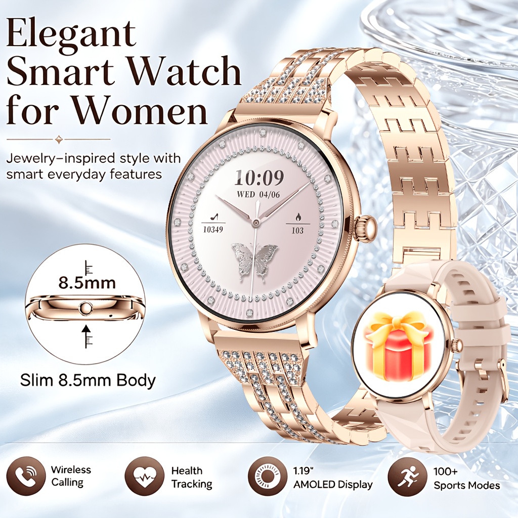 Elegant Women's Smartwatch with AMOLED Screen
