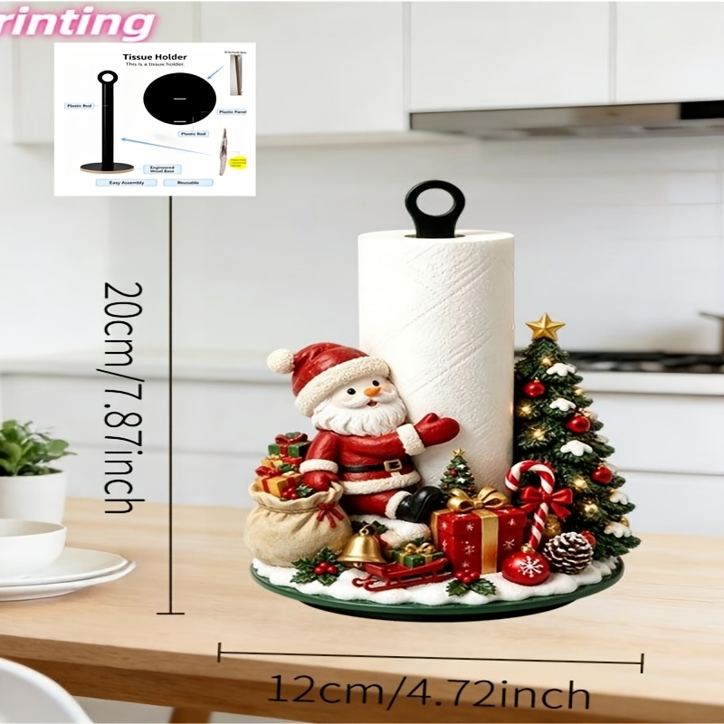 TEMU Support à papier de cuisine plat 2D - 1pc - Style Noël, , de sapin de Noël et de Père Noël, support à mouchoirs de cuisine en acrylique, support