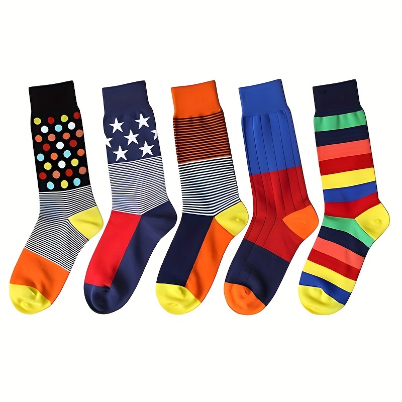 

5 Pairs Modal Odor Resistant Dress Socks For Men Cotton Business Crew Socks Patterned Dress Socks Funny