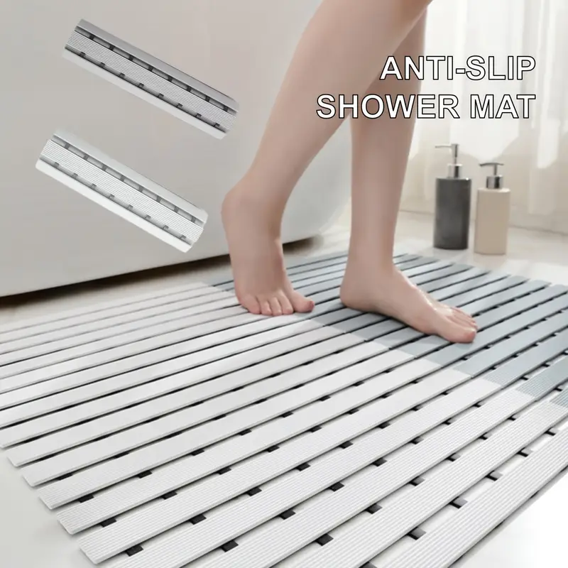 non slip shower mat with suction cups and drainage holes quick dry hard cut to any size 17 x24 43x60cm suitable for wet and slippery floors in showers and bathtubs durable white and gray easy to clean bathroom mat shower mats for bathrooms bathtub safety modern bathroom decor surface nonslip backing striped pattern durable pvc conscious buyers Product details 0