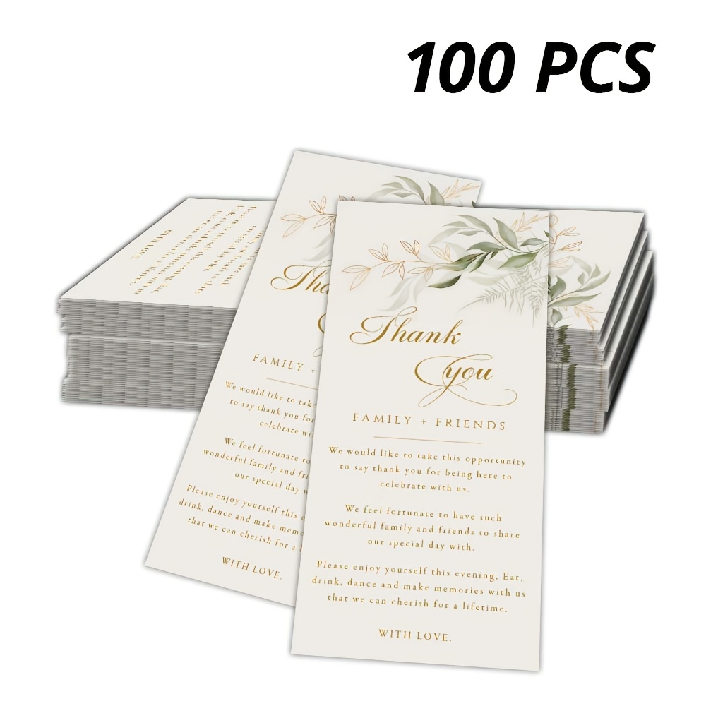 TEMU 100 cartes de remerciement de mariage avec des feuilles vertes fraîches, style élégant, taille : 14X6.4Cm/5.5X2.5 pouces, idéales pour les