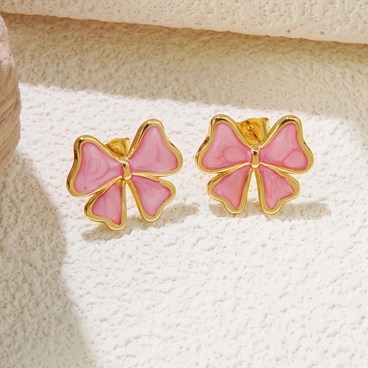 E-shop 1 Paar süße schlichte Harz-Schleifen-Ohrringe, Edelstahlschmuck, für Damen, süße niedliche rosa/weiße/schwarze Schleifen-Ohrringe, Damenschmuck
