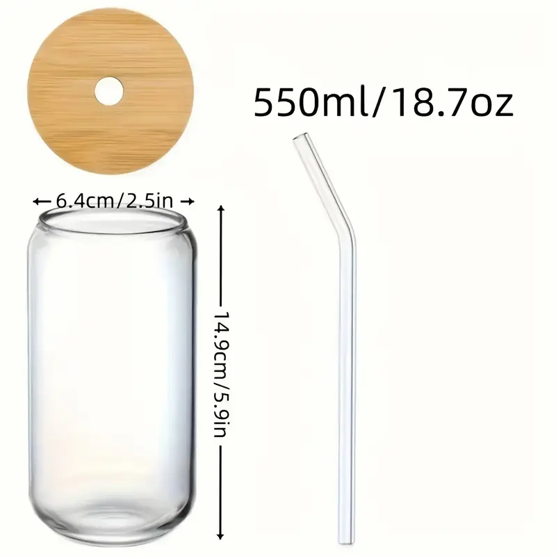 12pcs glass straw cup with bamboo lid mason jar water cup iced coffee cup glass cup with bamboo lid cute cup reusable suitable for furniture kitchen hotel home party supplies 18 7 ounces 550 milliliters Product details 8