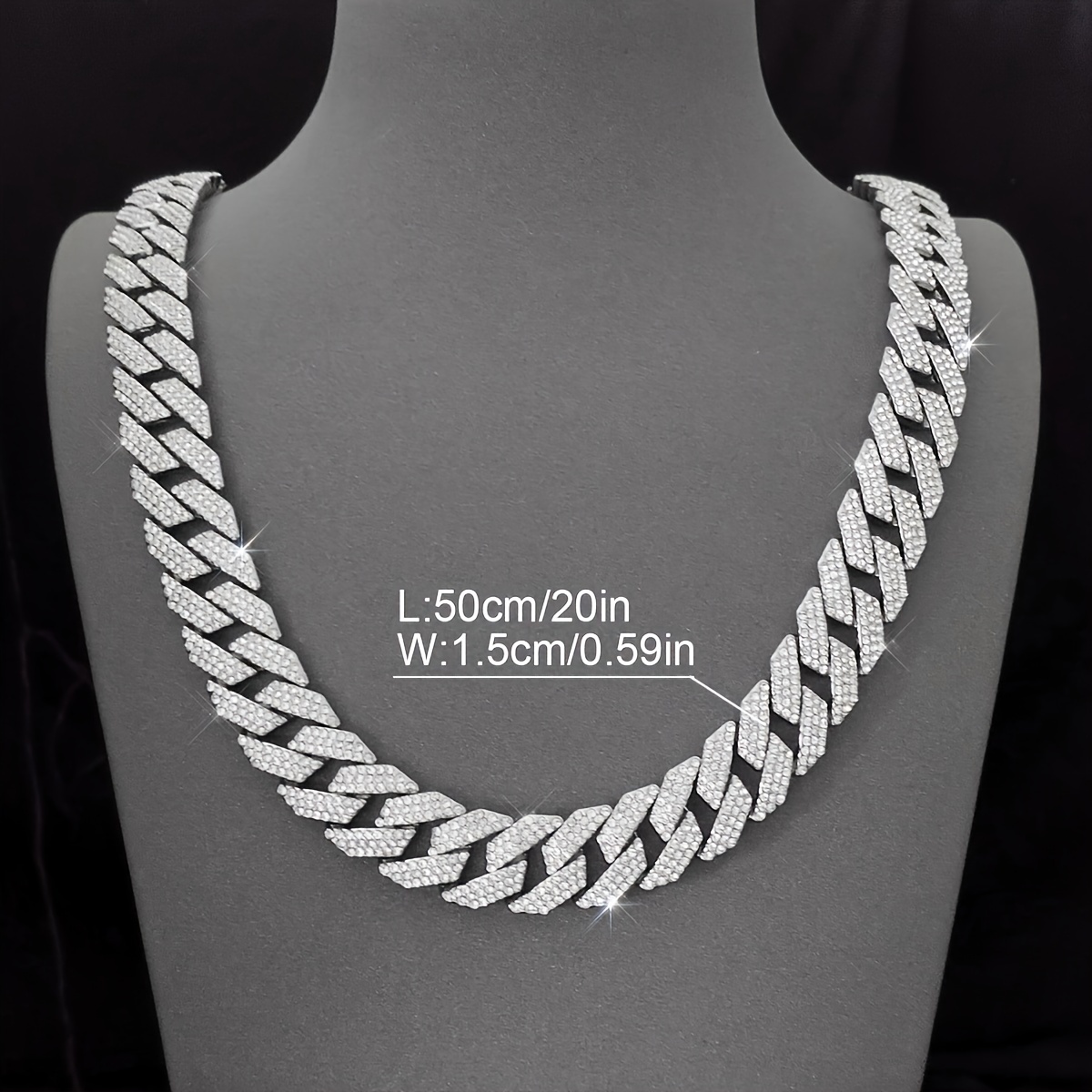 1pc 925 Sterling silver plated Cuban chain fashion necklace, full of diamonds, men's luxury hip hop shiny necklace faux diamond chain, with gift box
