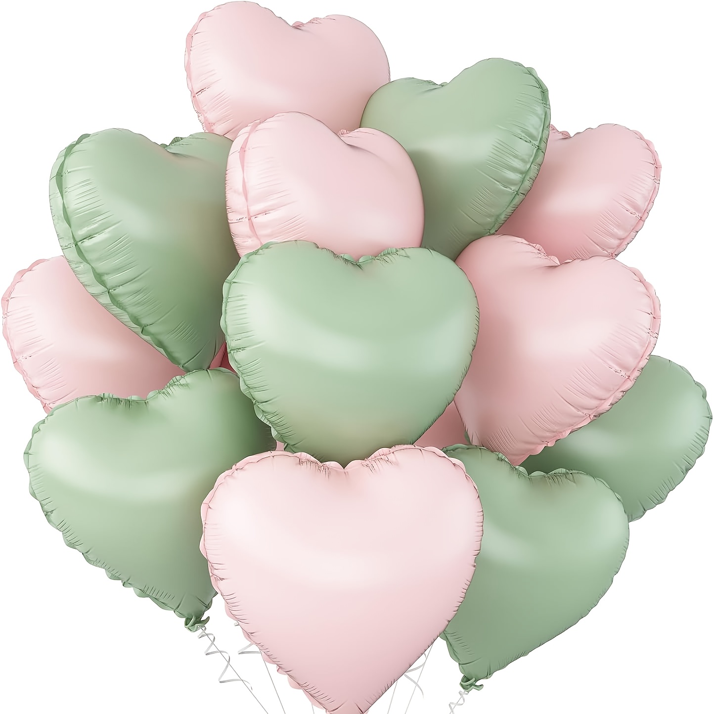 Image of Set Of 8 Heart-shaped Foil Balloons In Pink And Sage Green, Each Measuring 18 Inches, Perfect For Decorating Showers, Birthdays, Anniversaries, Weddings, And Engagement Parties
