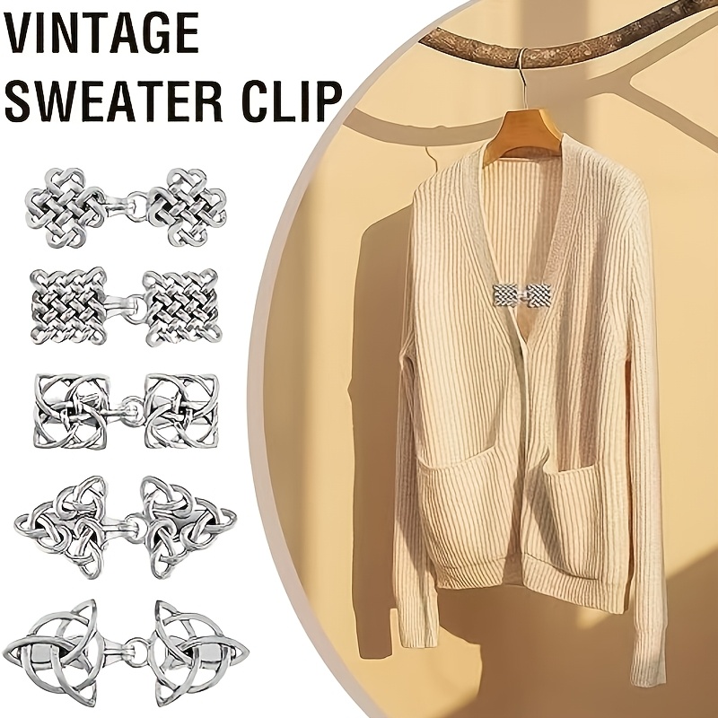 TEMU 5pcs Sweater Dress Belt Set, Shawl Clip Cardigan Cape Hook, Silvery Shawl Clips, Unisex, No Gemstones