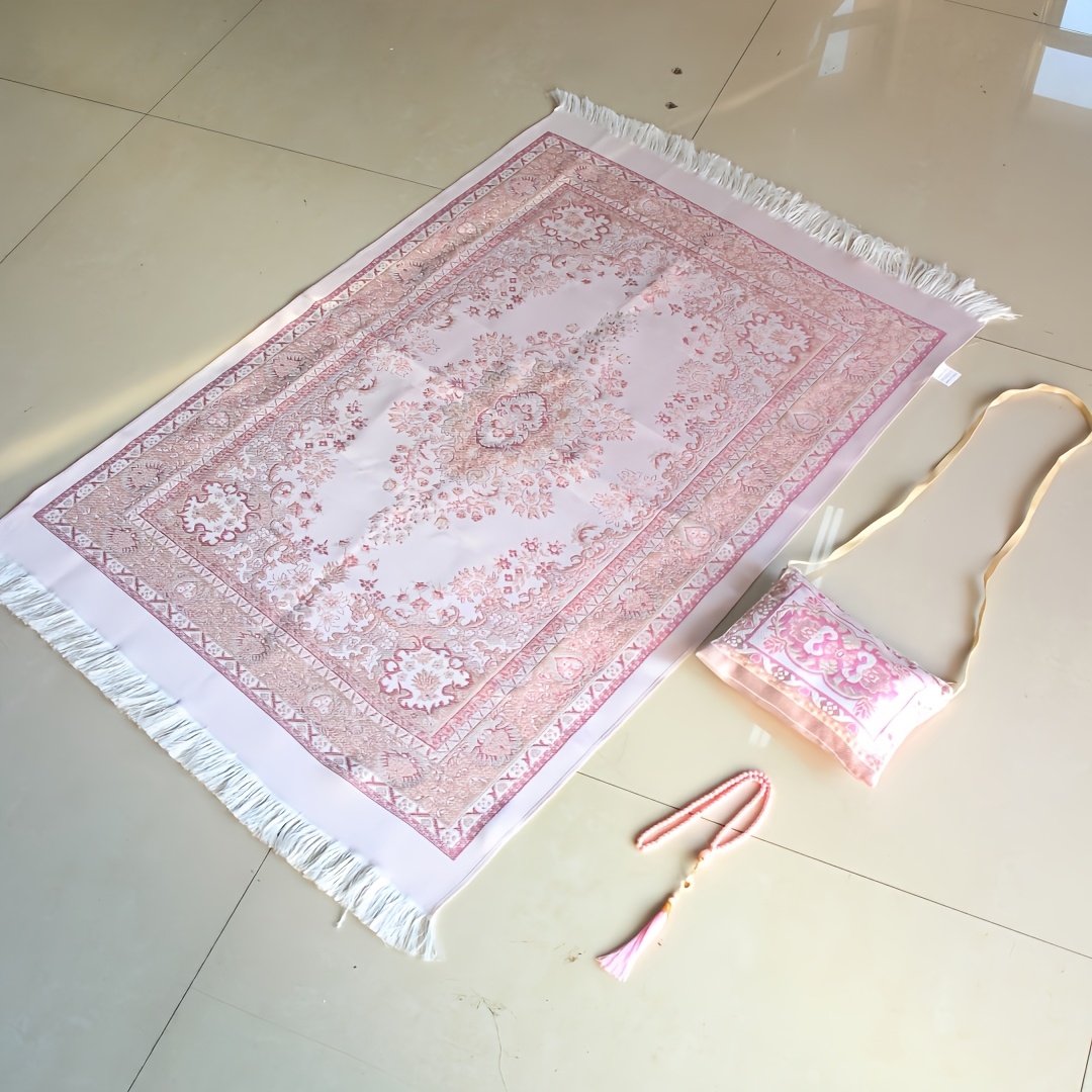 3pcs/1 Set Ramadan Festival Gift Floral Mat, Lightweight, Soft, And Portable Rug