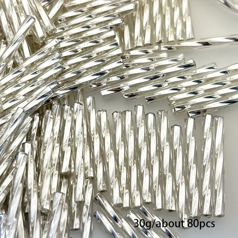 TEMU 1pc 30g/approximately 80pcs 3 * 25mm Decorative Beads Spiral Glass Tube Beads, Trinket Materials, For Making Earrings, Bracelets, Necklaces And