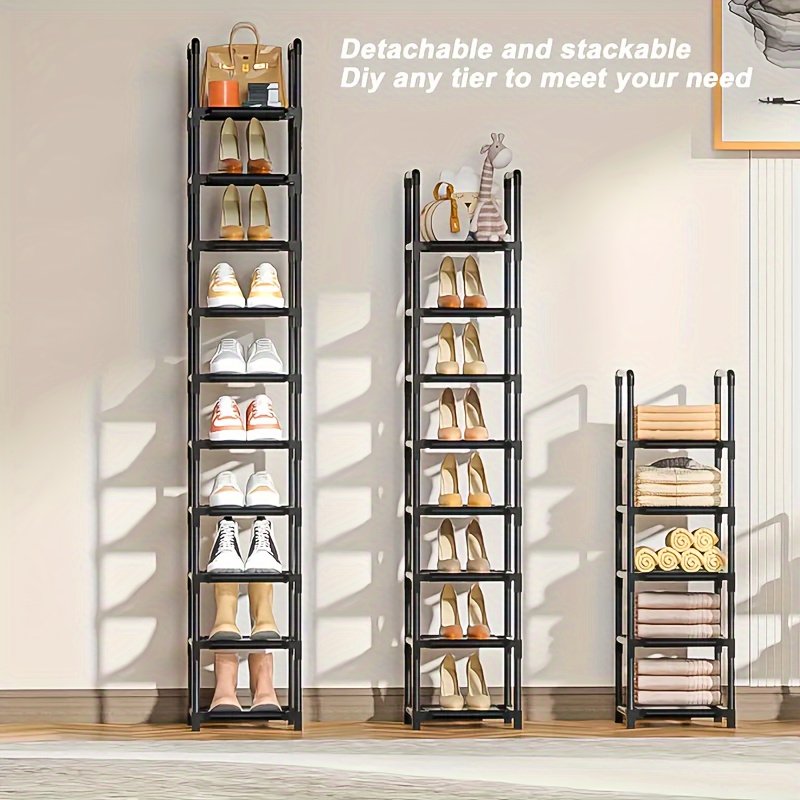 

10-tier Black Metal Storage Rack - Open Shelf Organizer For Shoes, Books, And More - Detachable & Stackable Design For Home, Garage, And Office Organization, Shoe Storage Organizer