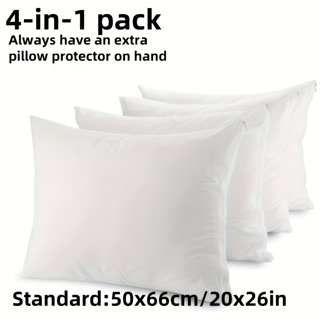 TEMU Lot de 4 protège-oreillers zippés, taies d'oreiller blanches, 100% polyester – 3 tailles – Qualité hôtel de luxe, taie d'oreiller douce et