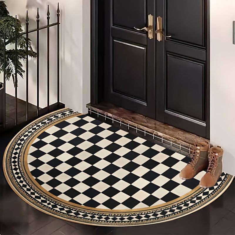 TEMU Doormat, Doormat 2d Flat Vintage Black And White Checkerboard Half-round Doormat, Light Luxury Entrance Mat, Dust-removing Foyer Foot Mat, Soft