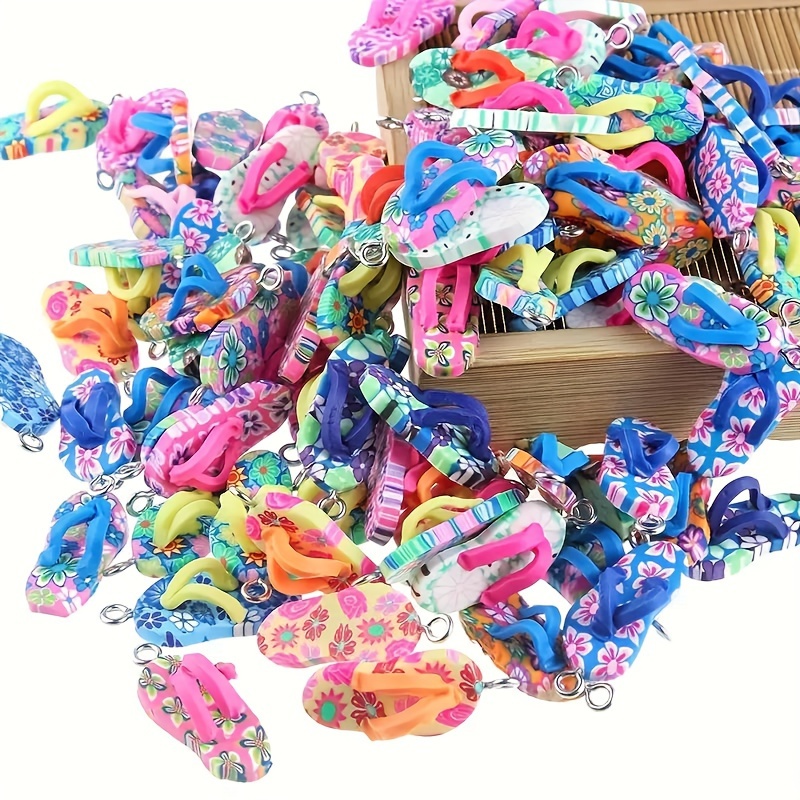 

52pcs Mini Flip Flop Pendant Clay Flip Flop Charms Colorful Polymer Clay Mini Slippers Charms For Diy Women Jewelry Making Necklace Earrings Bracelet Keychain Craft Beach Party Findings Gift