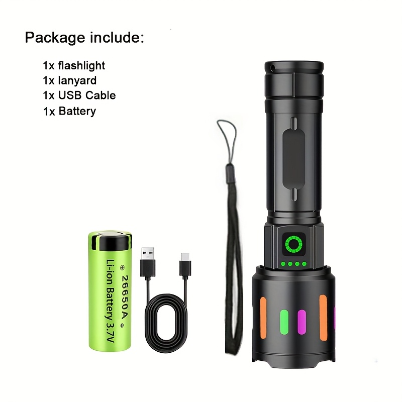 TEMU Laser Flashlight With Focus, Usb Rechargeable 3000mah Battery, And Flashing Strobe Light - Ideal For Camping, Hiking, Fishing, And Emergency Use, | Modern Flashlight | Durable Flashlight