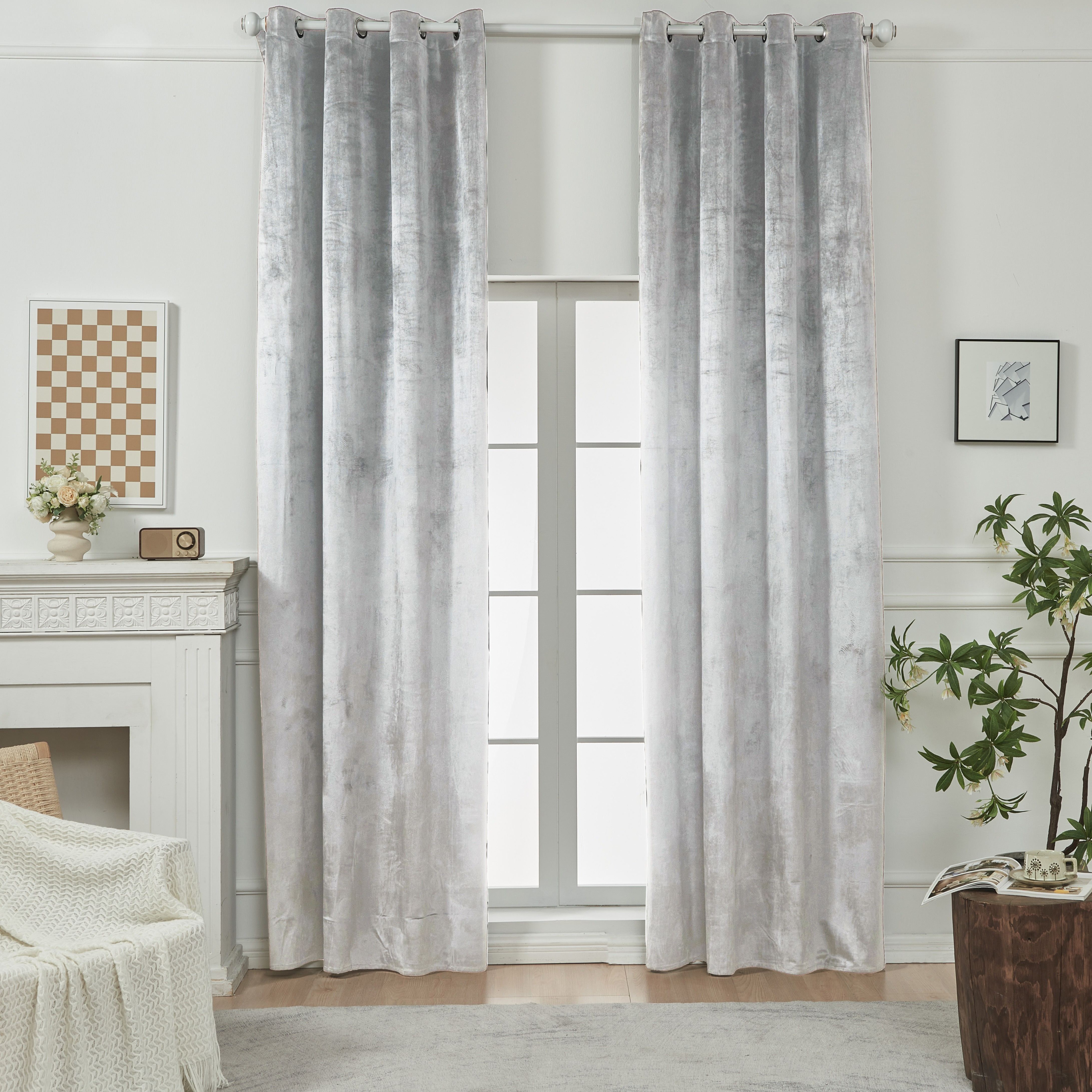 Velvet Curtain Grommet Top Curtains Living Room Bedroom - Temu
