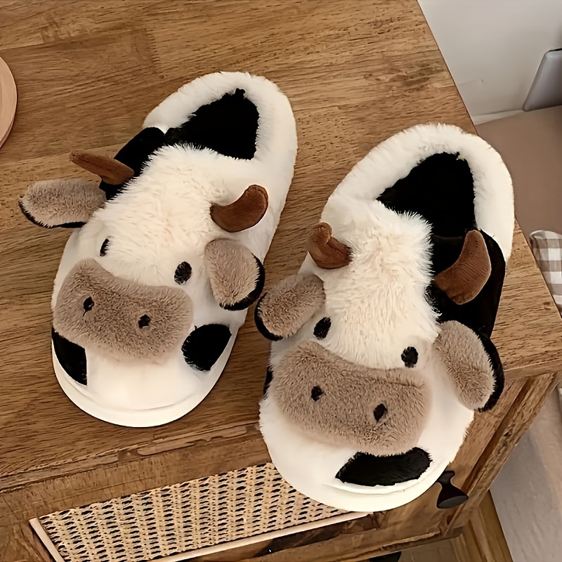 

Chaussons en Peluche de Vache Cartoon Confortables pour Femmes - Chauds, Antidérapants avec Semelle Souple