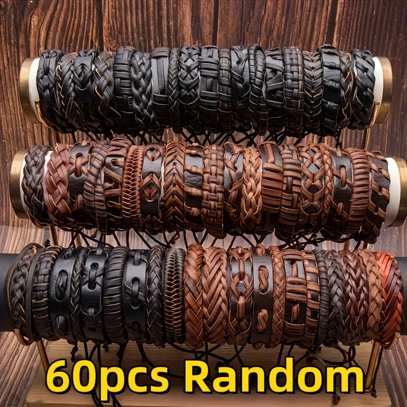 TEMU /40/60pcs Vintage Artificial Woven Multiple Item Random Pattern Bracelet Party Gift - Men's Jewelry Accessories, Retro Style And Daily Wear