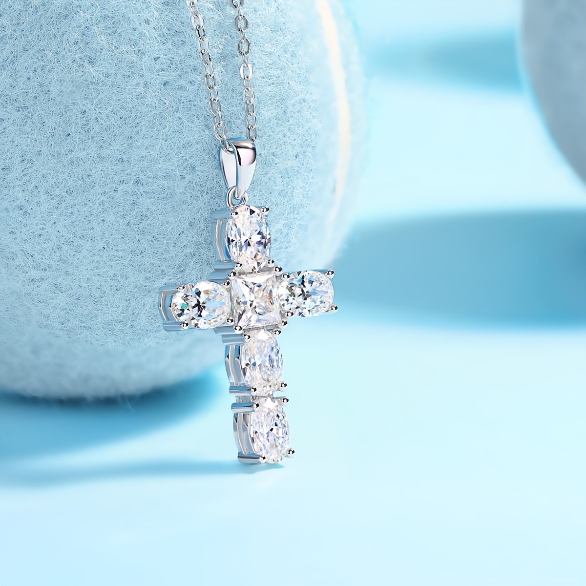 Classic Cross Pendant Necklace with Sparkling Moissanite