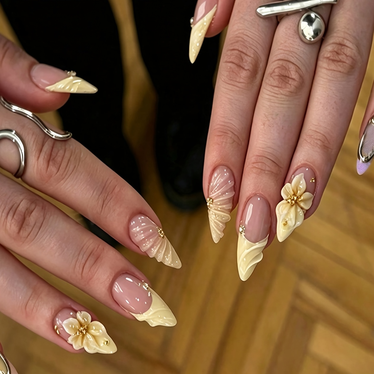TEMU 37/5000 30pcs Almond Fake Nails, 3d Corrugated Custard Gradient European And Detachable Wearable Armor