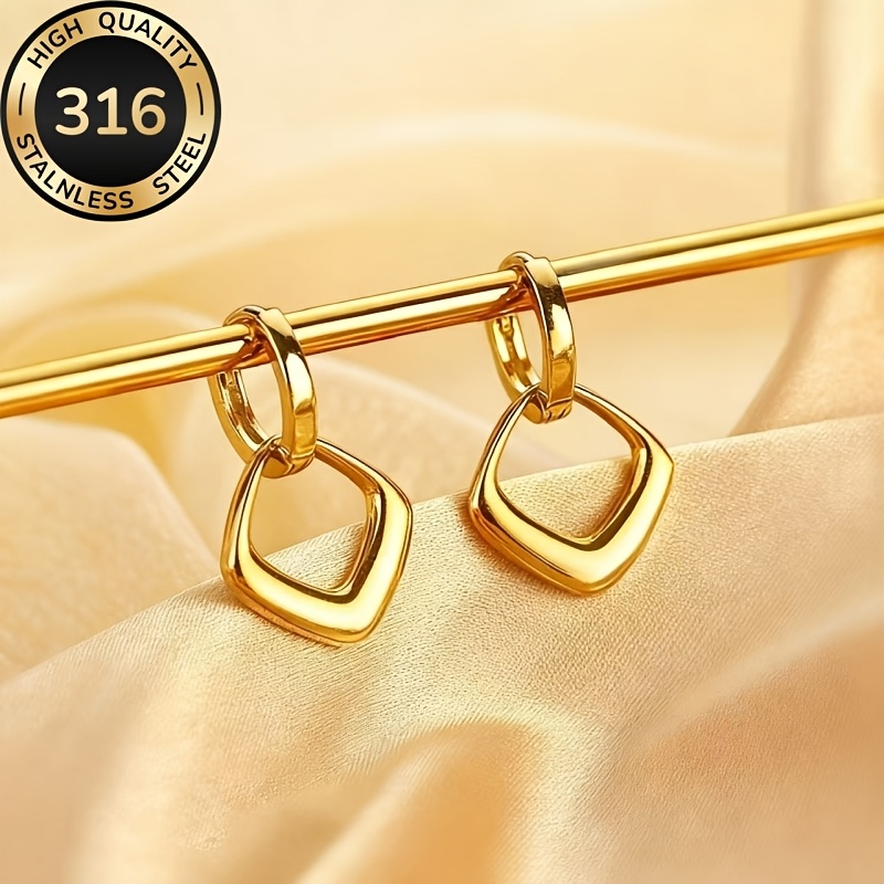 Women's 18K Gold Plated Stainless Steel Geometric Square Earrings