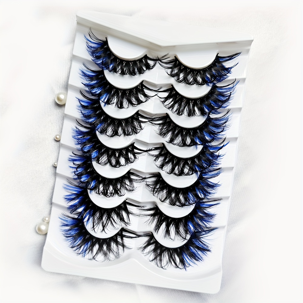 7 Pairs Blue 22mm Fluffy False Eyelashes - Soft, Long-lasting Makeup Extensions For Dramatic , Perfect Valentine's Day Or Music Festival Gift