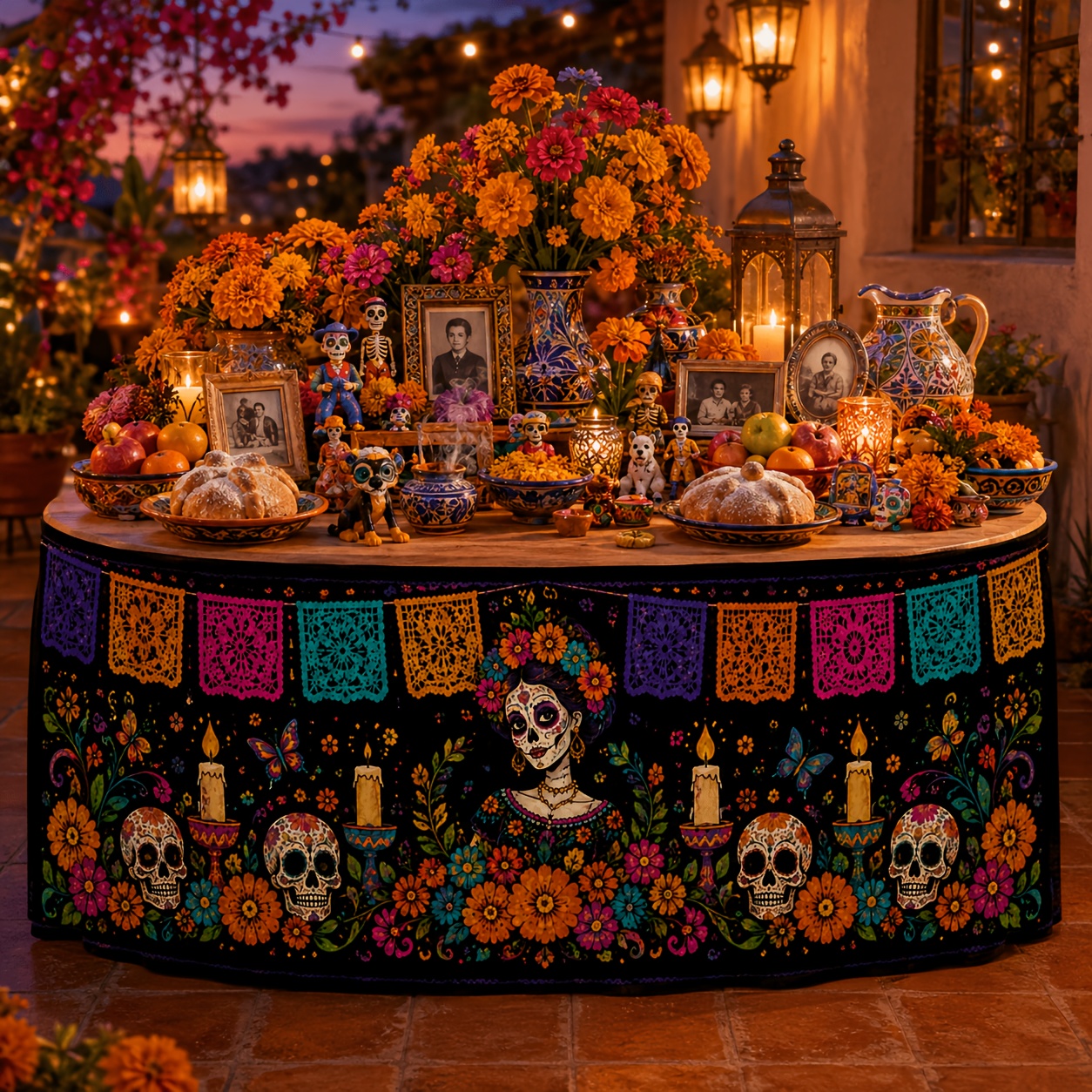 TEMU 1pc Mexican Table Skirt, Vibrant Folk Style Floral Table Cover For Home Altar Arrangement