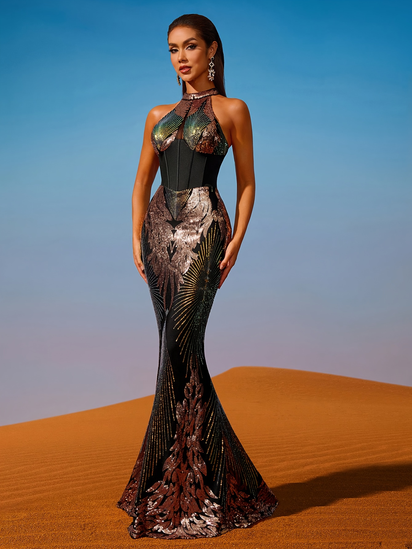 green emerald velvet dress Cape-Sleeve Long Platinum Formal Dress main image 1