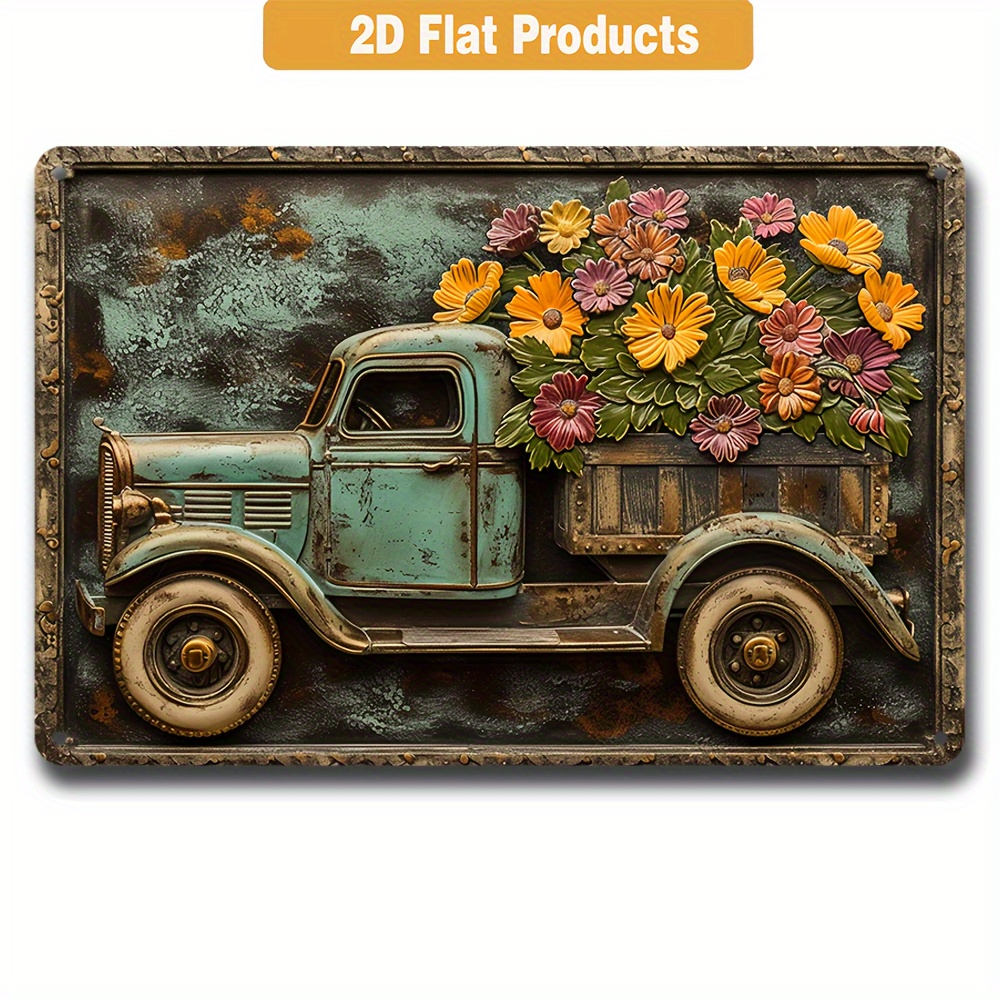 

1pc Retro Metal Aluminum Sign, Truck Flower Tin Sign, Wall Art Decor, Vintage Garage Wall Decor, Cafe Bar Club Living Room Wall Decor Plaque