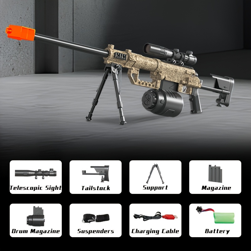M200 Sniper Gun Electric Gel Jet Ball 7.4V High Speed Continuous Shooting Upgrade - Highly Assembled Manual/Automatic Dual Mode Drive, Semi-Automatic Full Bullet Firing, Black, Sniper Gun, Precision Shooting, Sleek Weapon Design, Durable Construction
