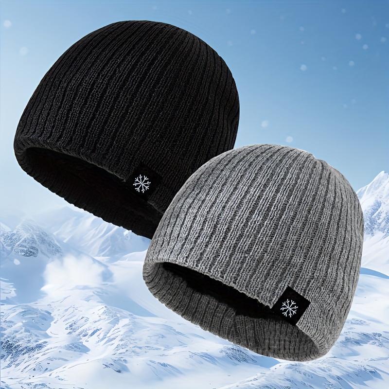 Ensemble de 2 bonnets à tricoter flocon de neige tendance, pull chaud doublé en polaire d'automne et d'hiver pour couples, bonnet léger d'extérieur pour ski et cyclisme, unisexe, équipement pour temps froid, couvre-chef confortable, vêtements en tricot élégants, matériau durable, texture douce