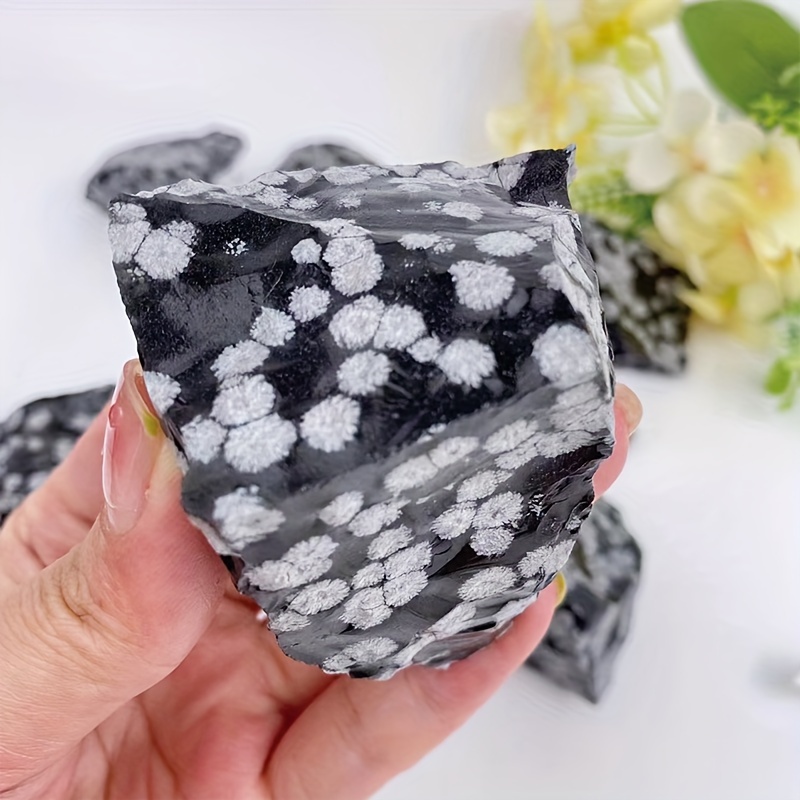 

1/2/3pcs, Natural Snowflake Obsidian Raw Stone, Aromatherapy Diffuser Stone, Decorative Collection Of Mineral Specimens, Holiday Gift