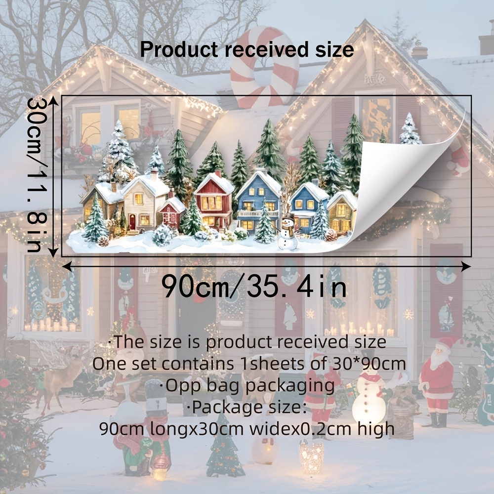 Image of 2d Flat - 2d Winter Snowy Town Flat Glass Sticker, Christmas Atmosphere Village Element Static Window Cling, Transparent Decorative Decal For Living Room Bedroom Floor-to-ceiling Windows