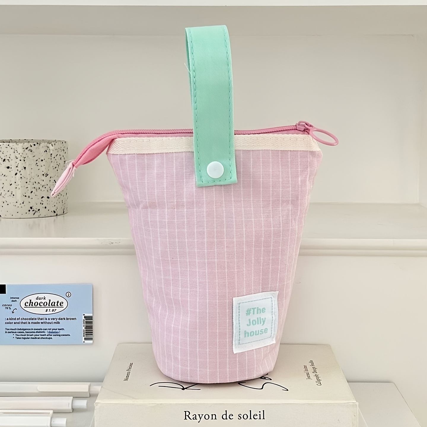 Image of Macaron Color Block Foldable Pencil Case - Stylish, Durable, And Spacious Student Pen Holder With Portable Design For Desk Or Office Use. Perfect Gift For , Family, Couples, And