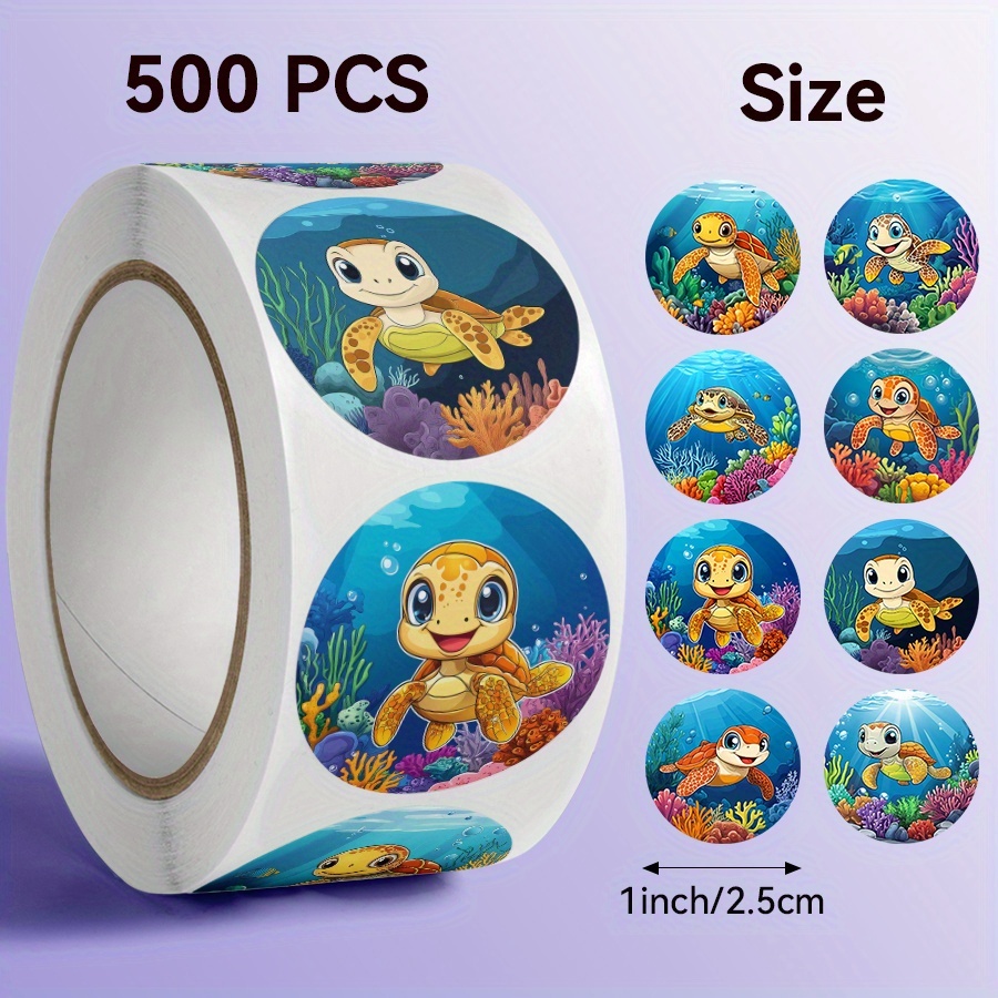 TEMU 500pcs/roll, Ocean Theme Roll Stickers, Sea Turtle Theme, Suitable For Planners, Tablet Decoration, Skateboards, Luggage, Laptops, Envelope