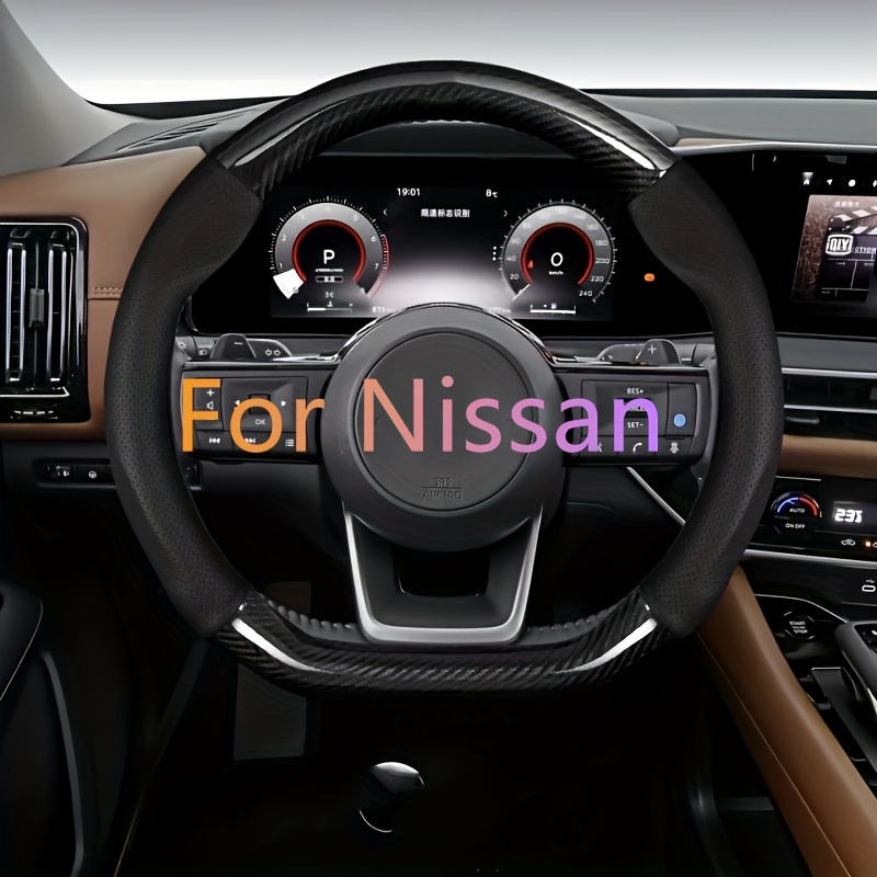 TEMU Premium Carbon Fiber Texture Steering Wheel Cover For Altima, , Pathfinder, , Leaf, Juke, , Maxima, , , Pulsar - Breathable Faux Leather With ,