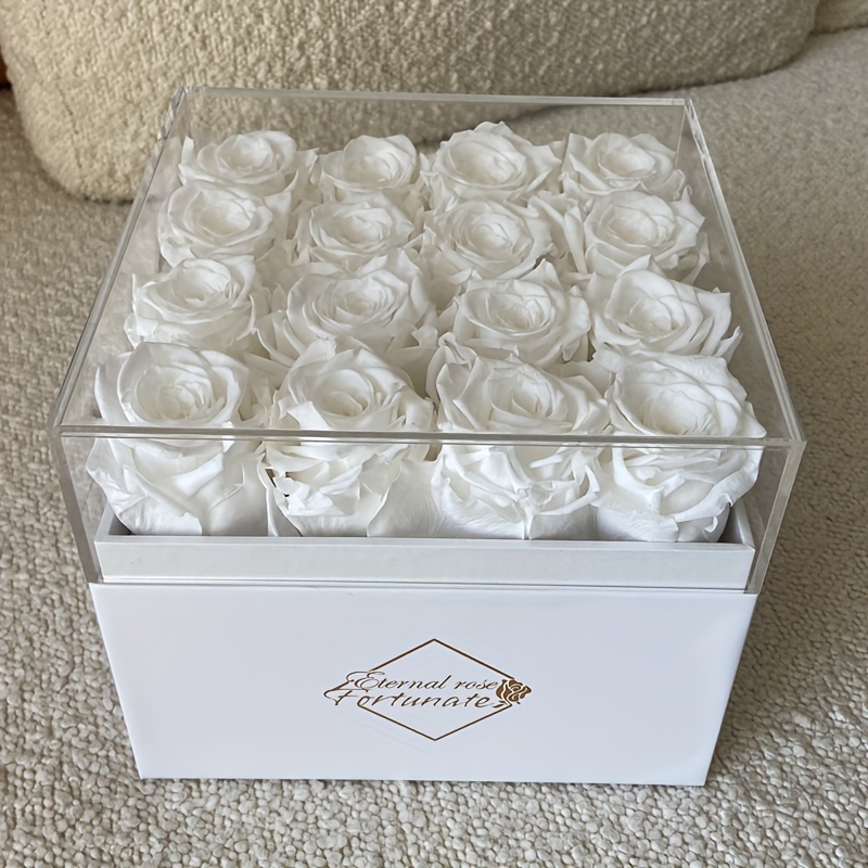 Eternal Rose Preserved Roses In A Box Cased In White Box - Temu
