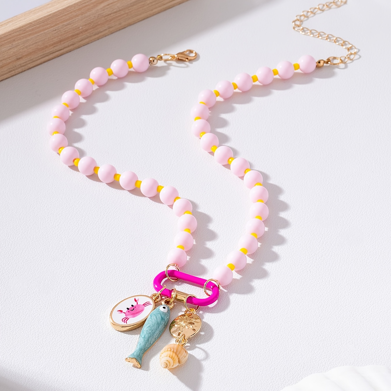 TEMU 1pc Fashionable Vacation Ocean-themed Beaded Enamel Fish Summer Beach Necklace, Suitable For Women' Wear, Gifting, Parties, And Vacations