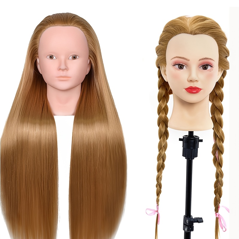 TEMU Cabeza de Maniquí Sintética de 26 Pulgadas para Trenzado, Entrenamiento de Cosmetología, Práctica de Peinado, Cabeza de Muñeca Realista para