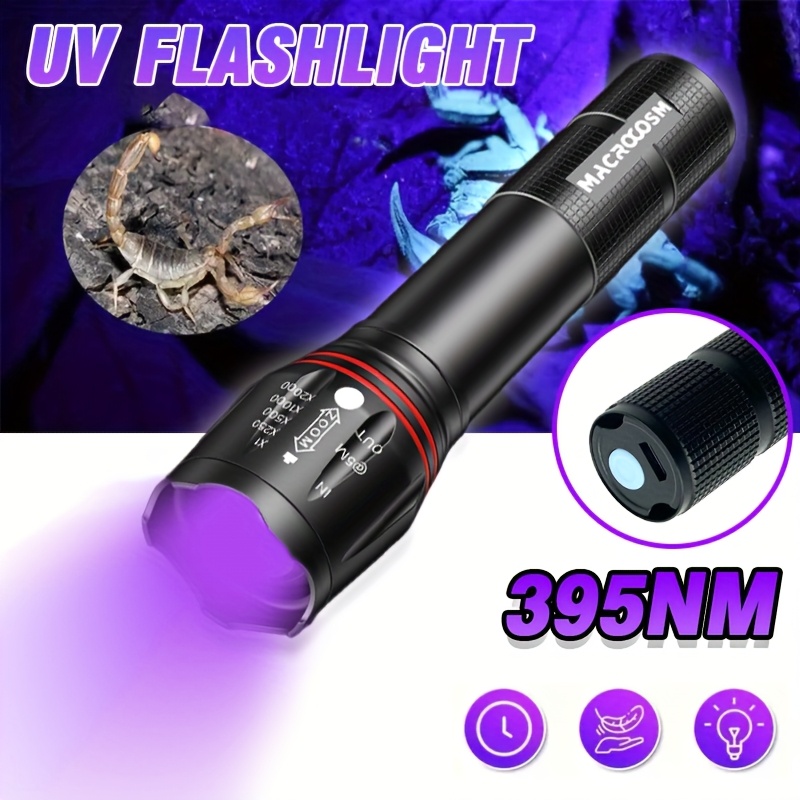 1pc macroson   uv flashlight 395nm led ultraviolet light portable usb rechargeable ideal for pet urine stains resin curing   hunting invisible ink detection with 800mah battery focusing arrow
