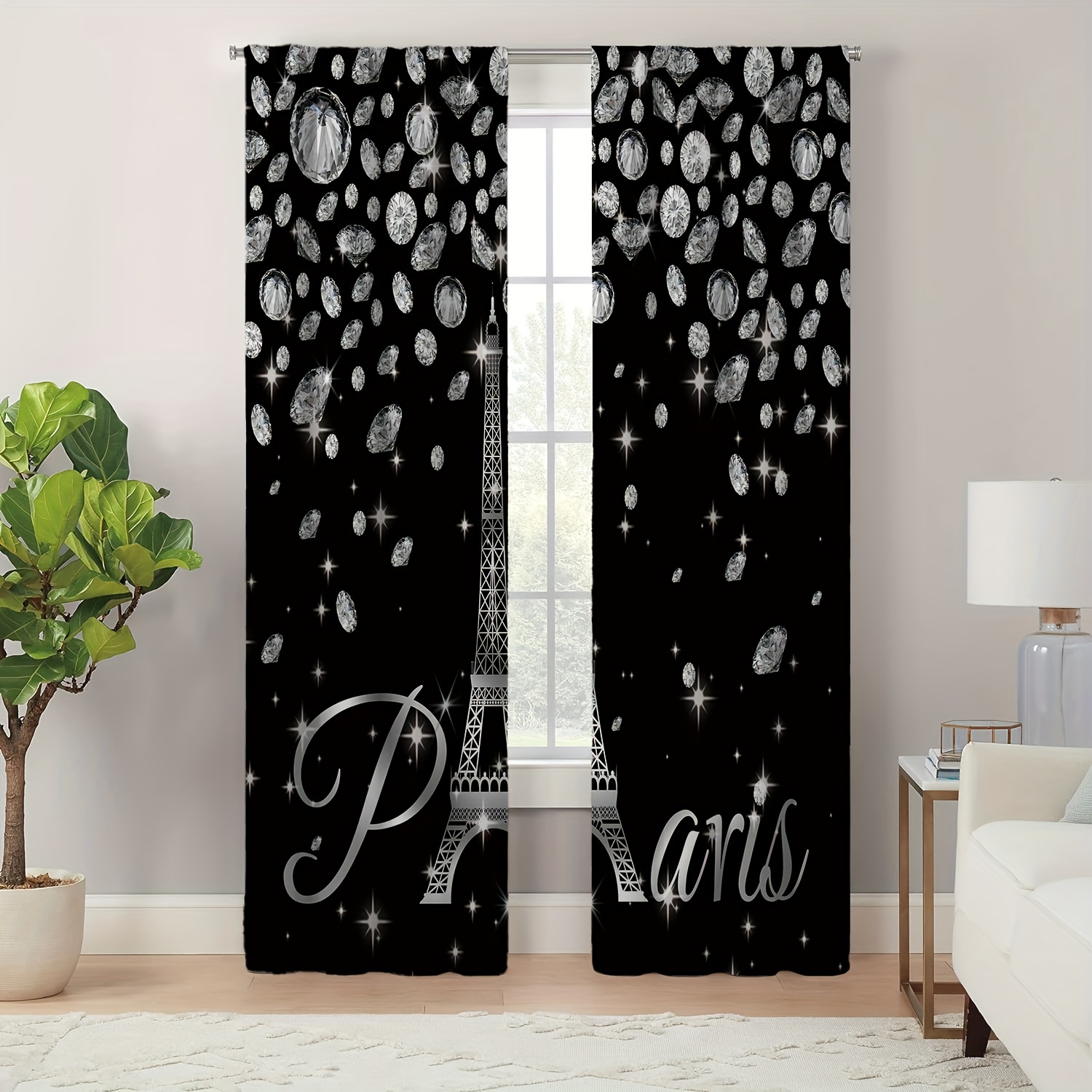 

Vintage Paris Tower Jacquard Weave Polyester Curtain Set With Tie Backs - Machine Washable Doorway Drapes For Living Room - Elegant Artsy Design, 2pcs