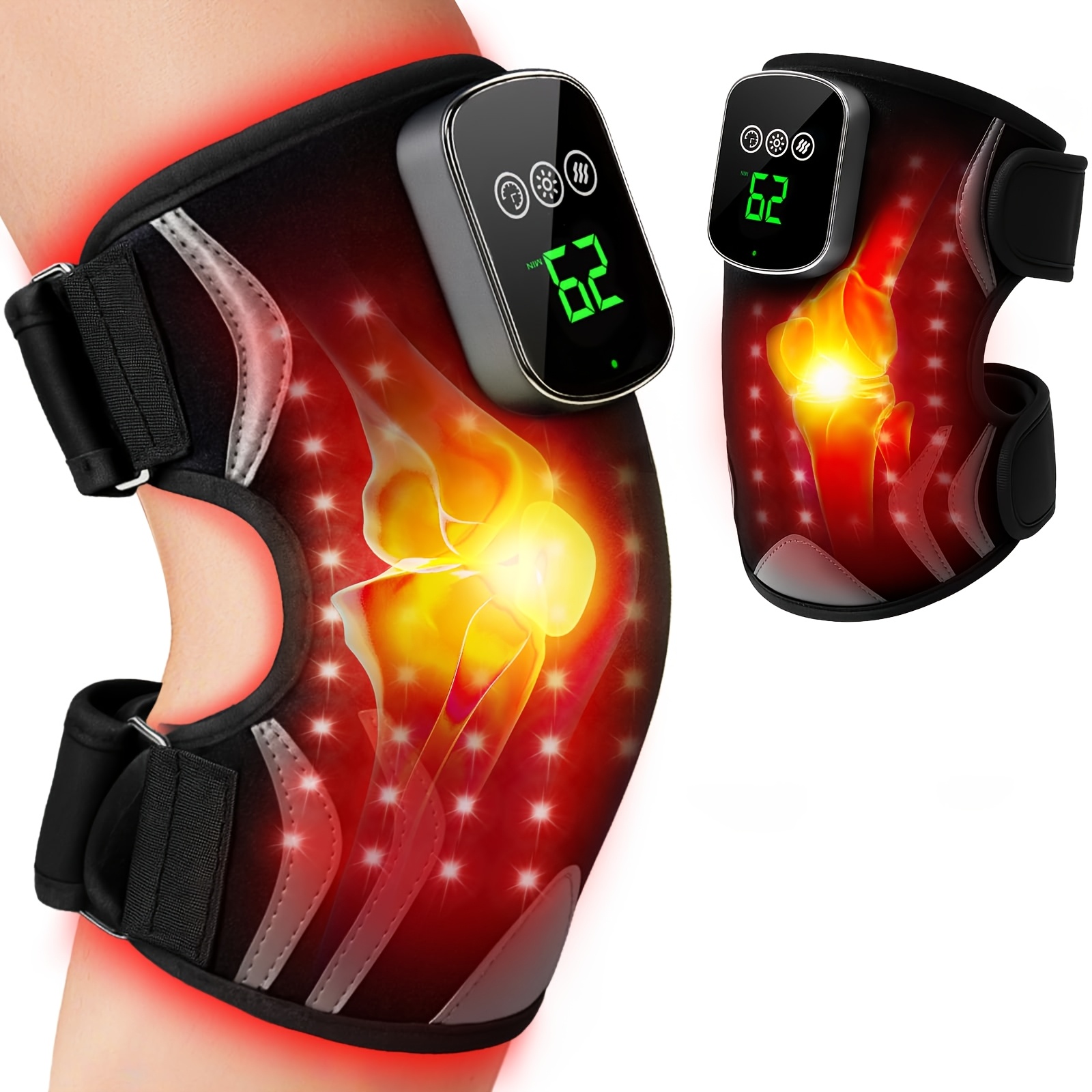 a warming knee cushion a knee support with heat and massage features a knee massager that offers heat and vibration and a cozy massage knee aid